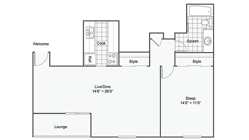 Floor plan 1 Bed 1 Bath C