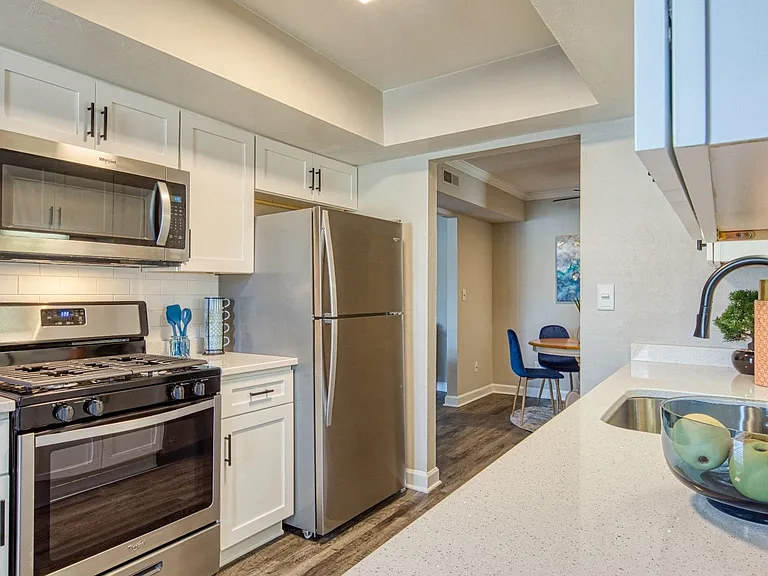 Stainless steel appliances in select apartments