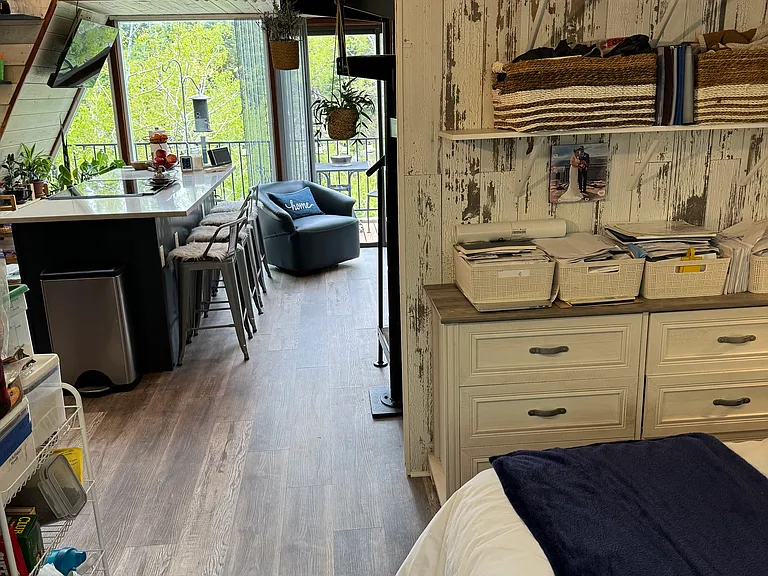 View from the bedroom toward the kitchen