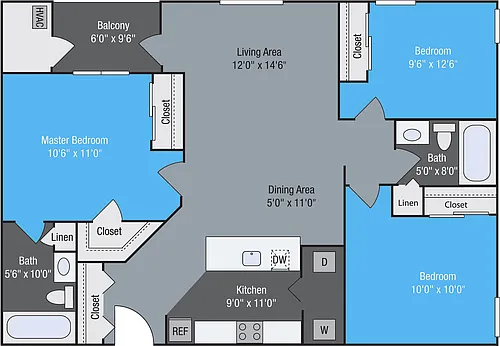 Floor plan Fitzgerald I - 3 Bedroom 2 Bathroom