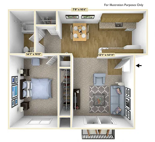 Floor plan One Bedroom Chestnut Oak