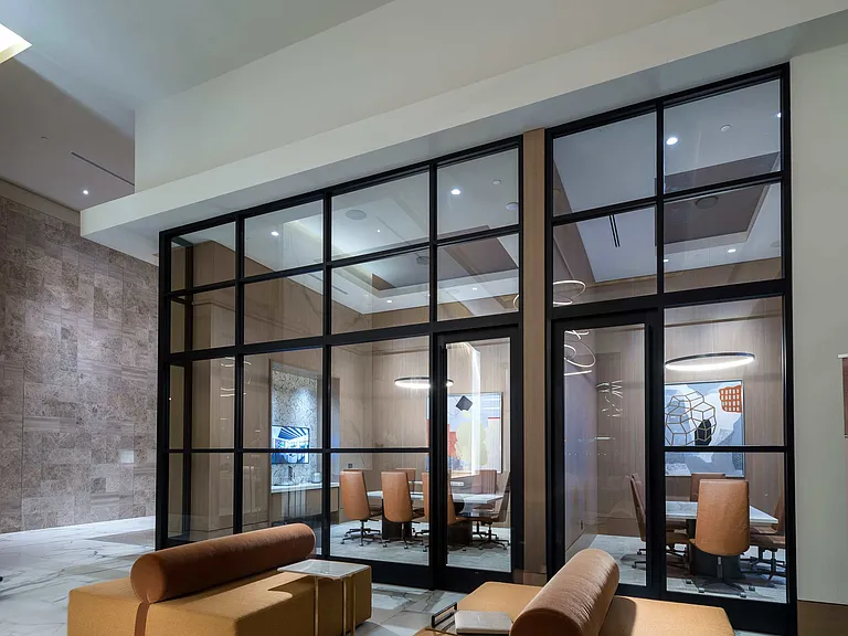 Lobby with interior private meeting rooms