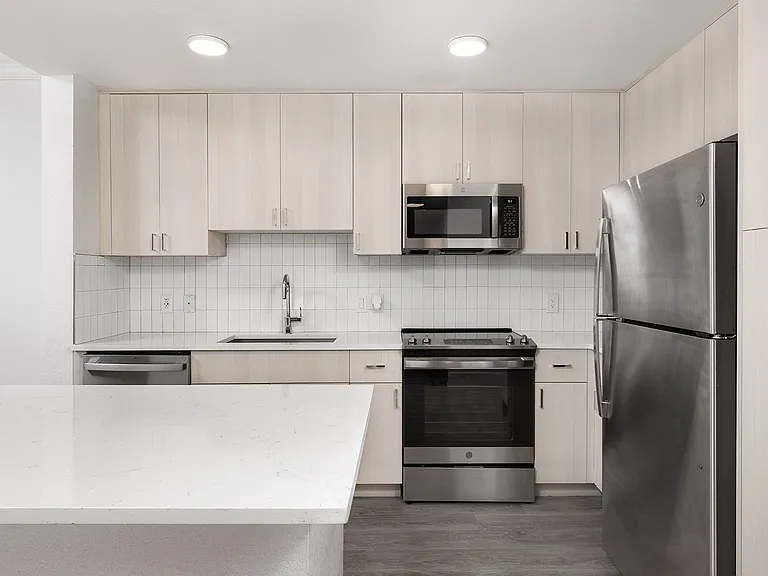 Kitchens with stainless steel appliances and quartz countertops