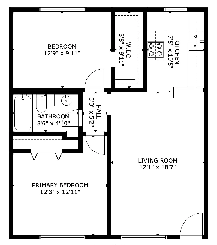 Floor plan 2 bed 1 bath