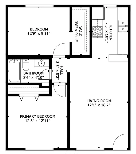 Floor plan 2 bed 1 bath