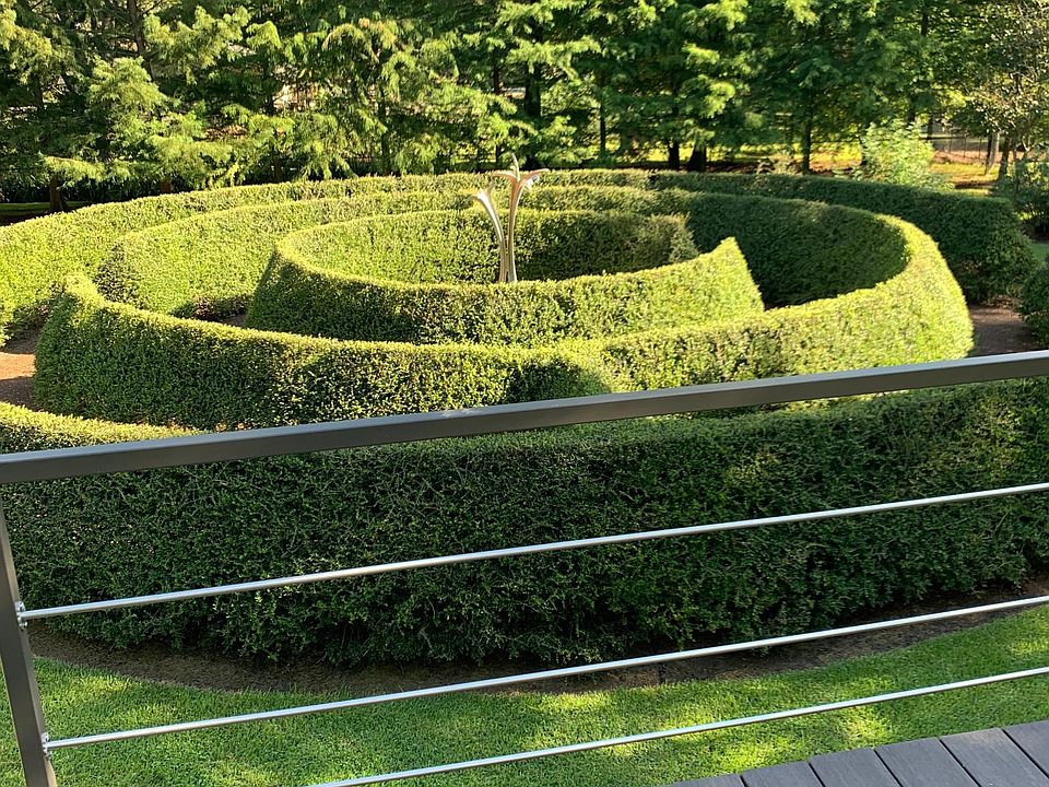 and view "The Key to China" a 72 foot labyrinth made of Pride of Houston Holly with "Stargazer" in the center