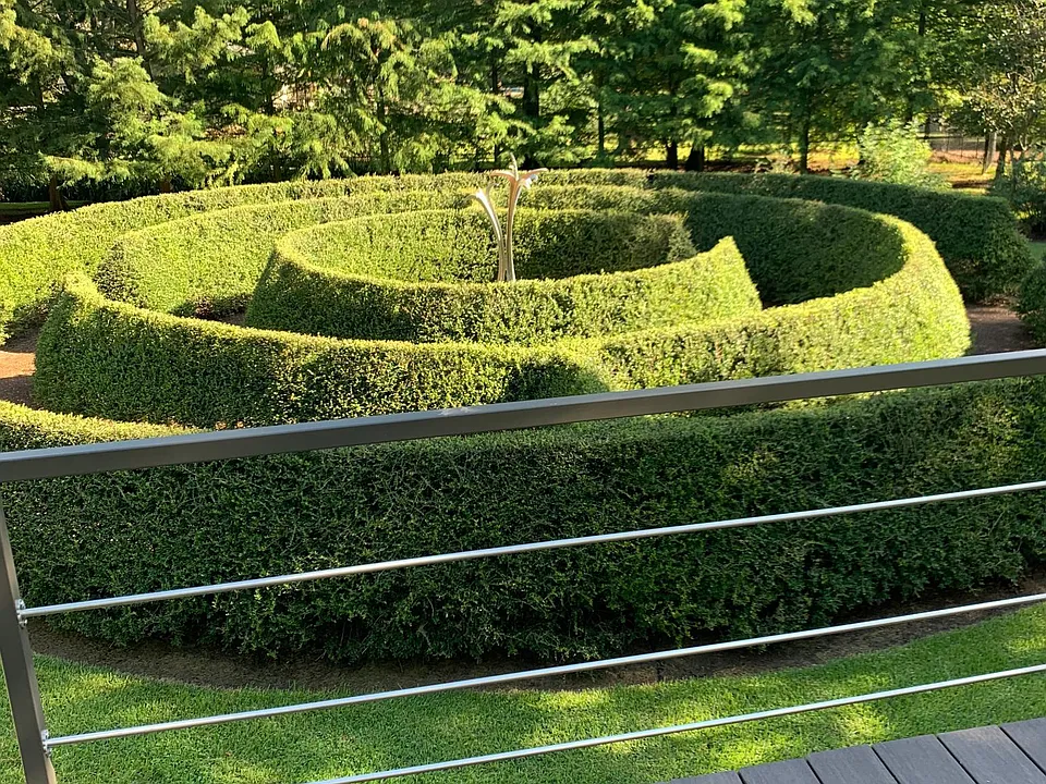 and view "The Key to China" a 72 foot labyrinth made of Pride of Houston Holly with "Stargazer" in the center