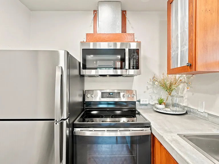 Refrigerator, stove, microwave, exhaust fan