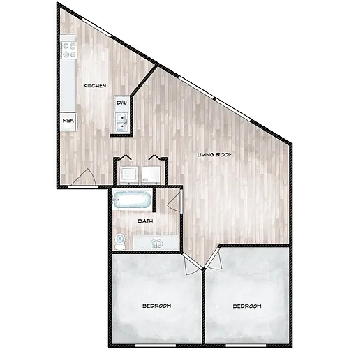 Floor plan 2 Bedroom 1 Bath