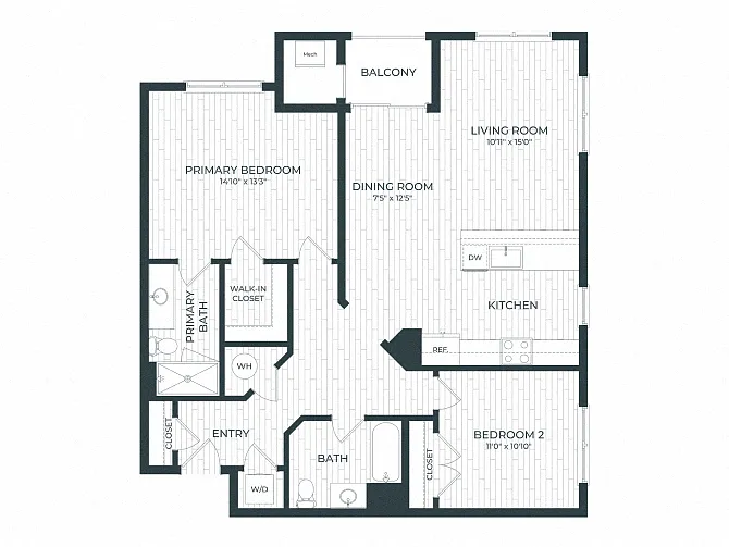 Floor plan B6 | 2 Bed | 2 Bath