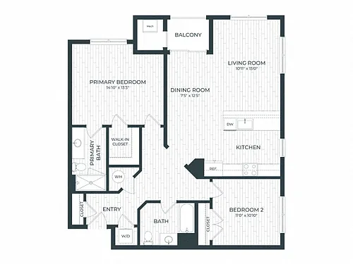Floor plan B6 | 2 Bed | 2 Bath