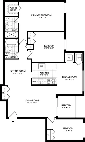 Floor plan 2 bed/ 2 Bath Den-B1D