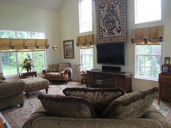 Family Room with 2-story windows