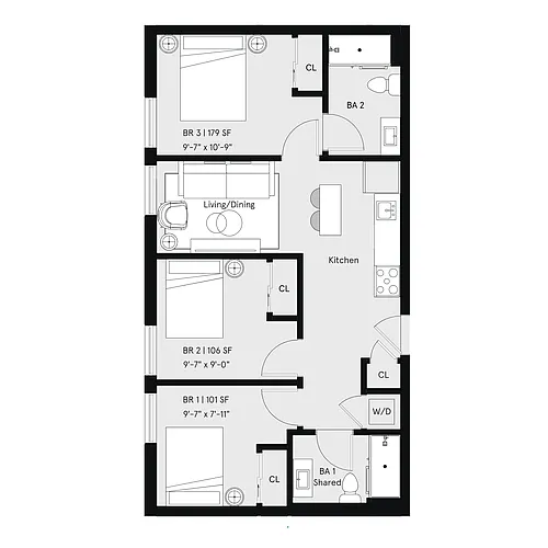 Floor plan 3 Bed 2 Bath - A Furnished