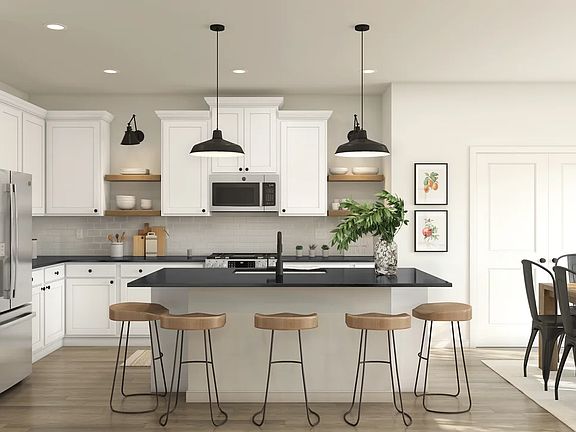Kitchen with pendant lighting and center island
