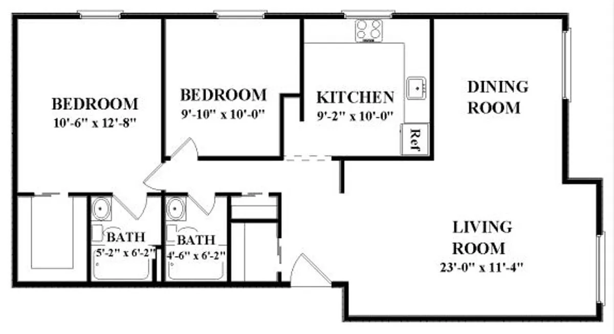 Floor plan 202 - 2 Bdrm, 2 Bath