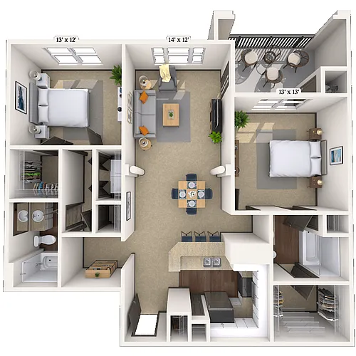 Floor plan Traditional 2x2 1158 SF