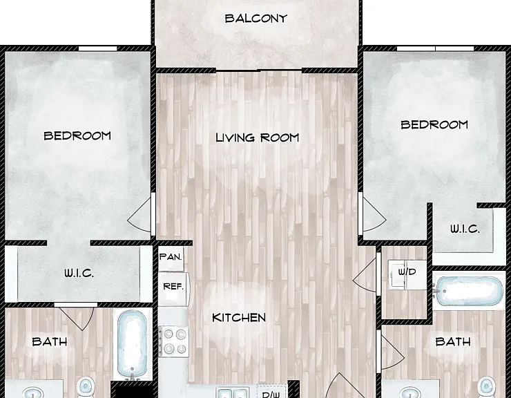2 Bed 2 Bath A Floorplan Diagram