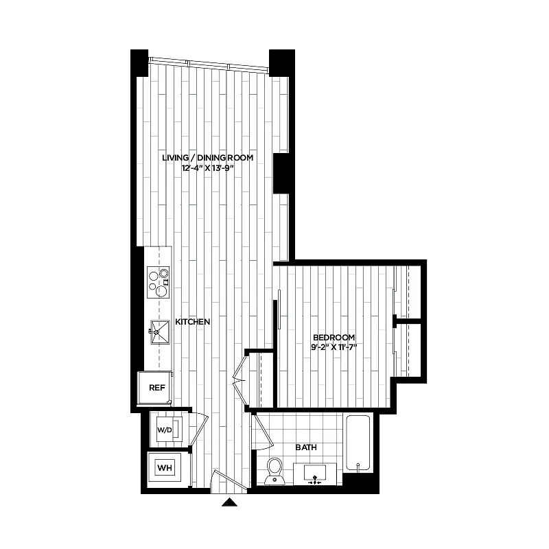 Floor plan 1 Bed - 1 Bath | AJ1C