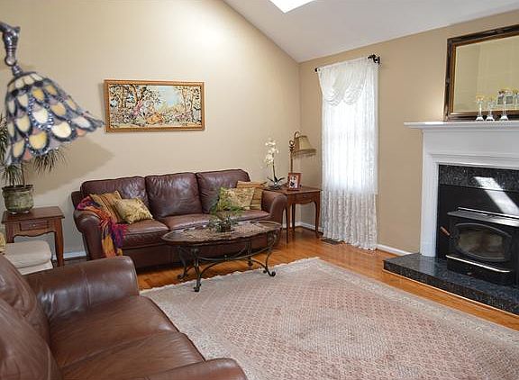 Family Room with high ceiling/fireplace/skylights