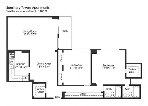 Floor plan 2BR 2BA (1185sf)