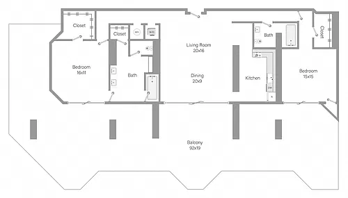 Floor plan B5 - 2BR 2BA (1990 SF)