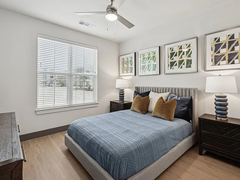 Bedroom with Hardwood Floors and Ceiling Fan