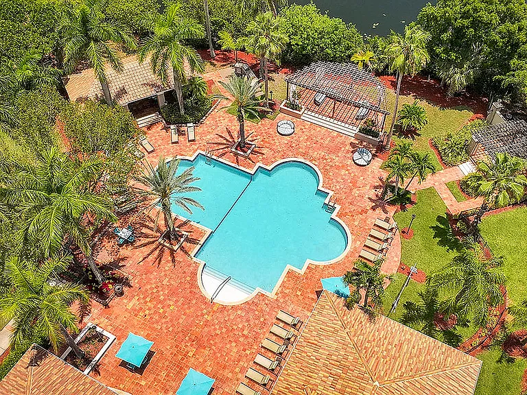 Aerial view of pool area