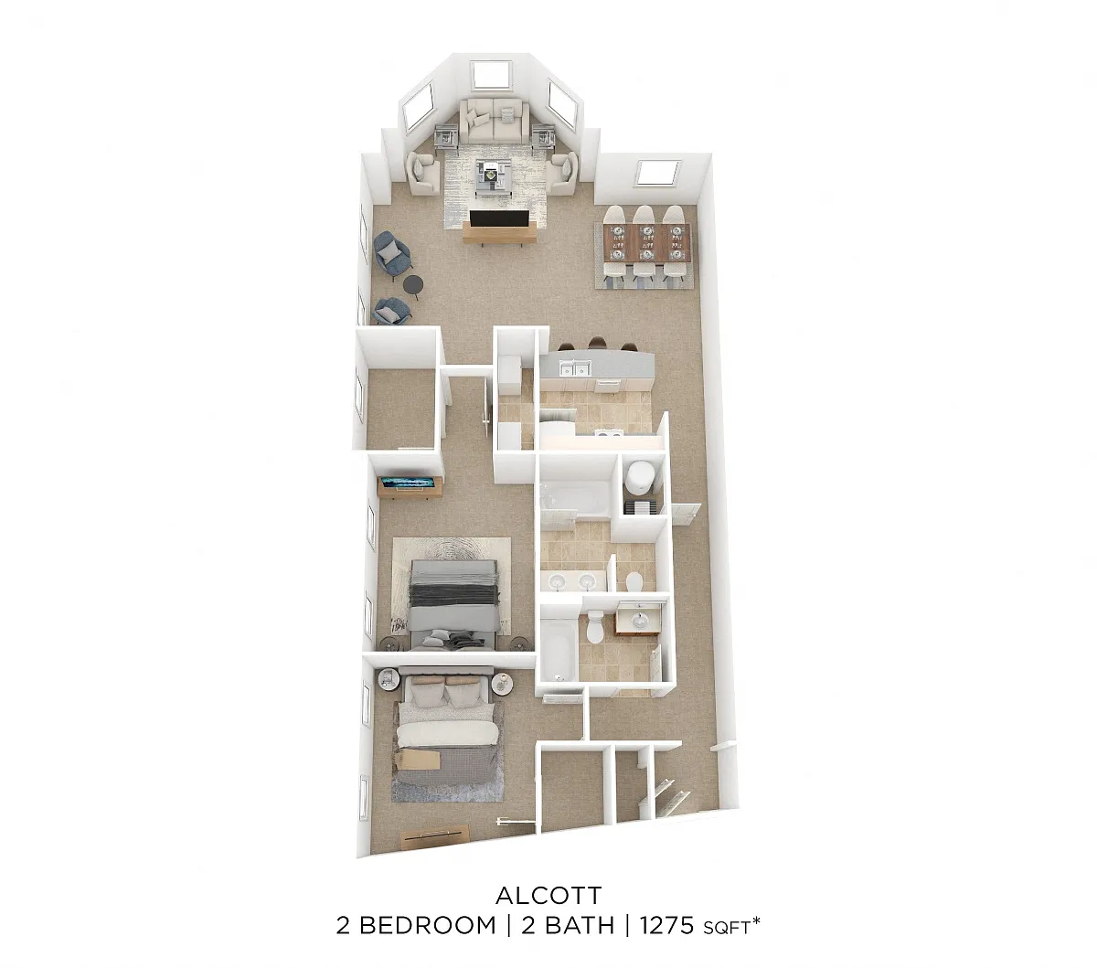 Floor plan Two Bedroom 2 Bath- Alcott