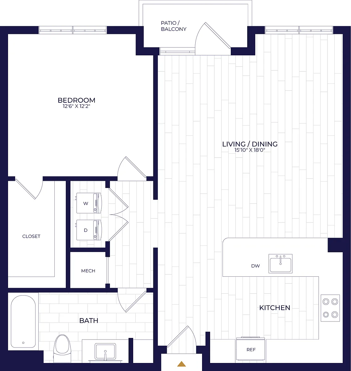 Floor plan 1 Bed/1 Bath WDU-A3