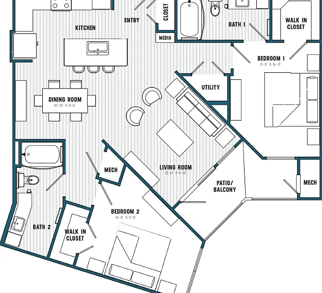 D Floorplan; 2 Bedroom/2 Bathroom D Floorplan; 2 Bedroom/2 Bathroom