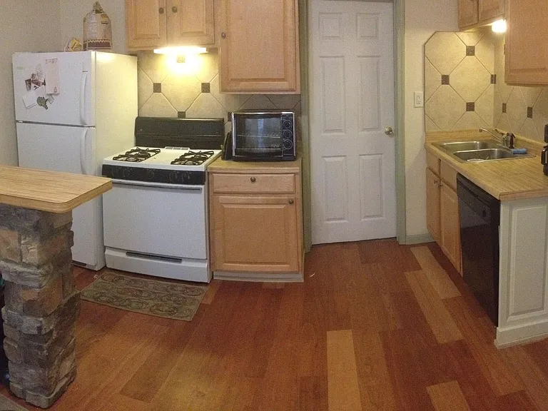 living area and kitchen