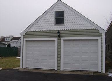 2 car detatched garage auto door upper level storage area