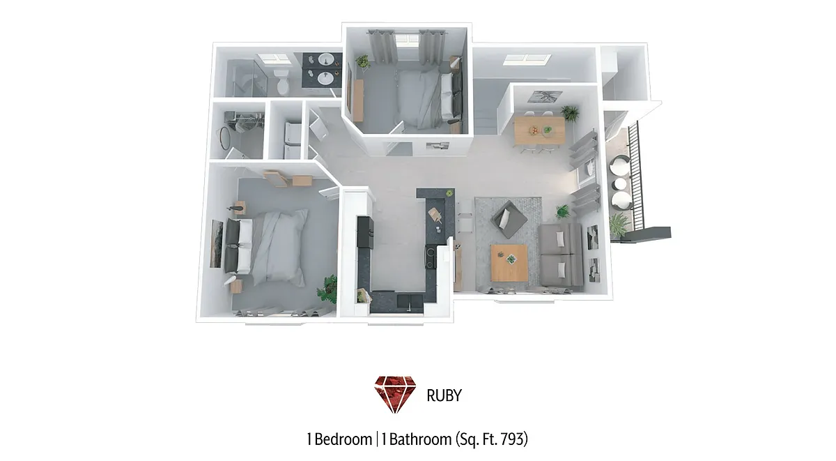 Floor plan 1 Bedroom 1 Bathroom w/ Den