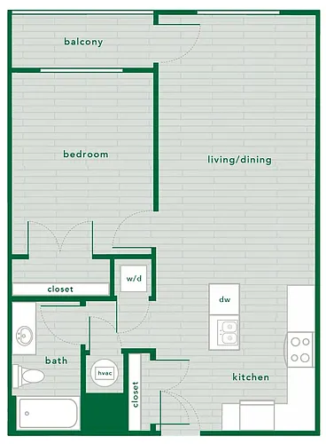 Floor plan 1 Bed 1 Bath - 744 Sq. Ft