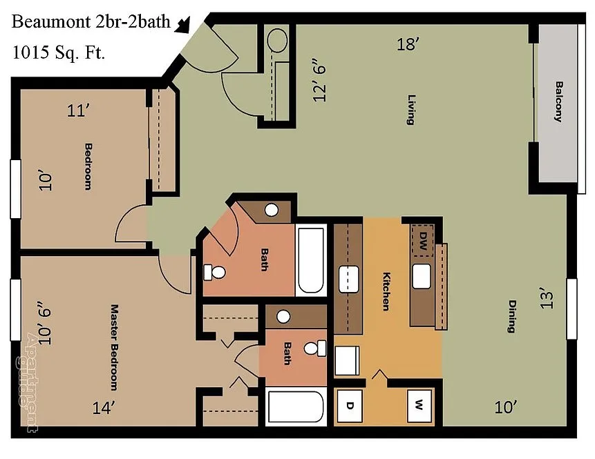 Floor plan 2x2 Beaumont