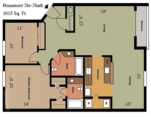 Floor plan 2x2 Beaumont