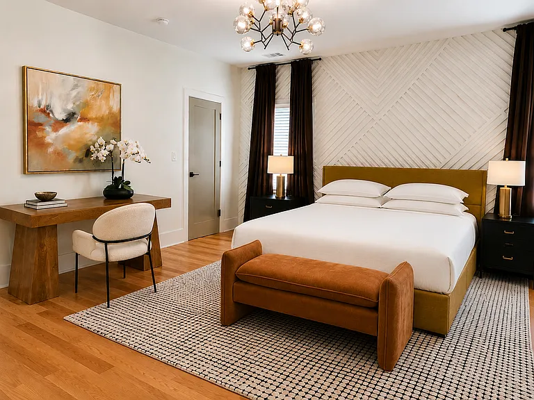 Step through the hall to your own private retreat in the Edgewood Suite. A spacious primary king room with smart TV, blackout curtains, bedside charging, private work station & plush bedding offering a self-contained escape & elevated night's sleep.
