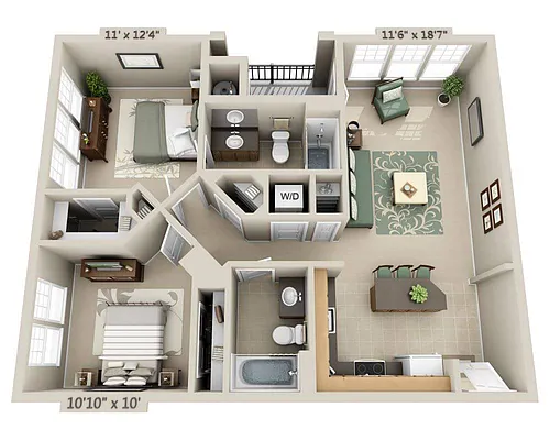 Floor plan Two Bedroom (B2A)