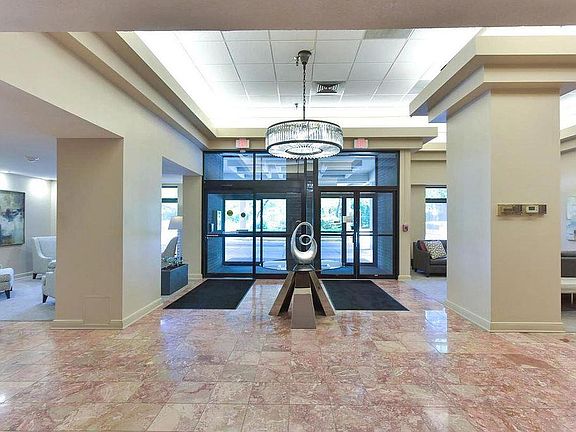 Main lobby of building with a reception desk