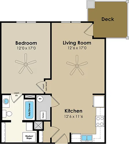 Floor plan 1x1 Brook