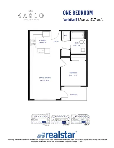 Floor plan 388 Kaslo East Village 1 Bed 1 Bath B