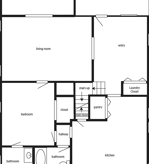 Main floor

Patio with swing chair and 2 chairs and ceiling fan.

Sunroom with piano, desk, seats.
Living room with sectional, TV, table & chairs for games, etc ...

Queen bedroom with attached bathroom.

Hall bathroom between bedroom and kitchen.