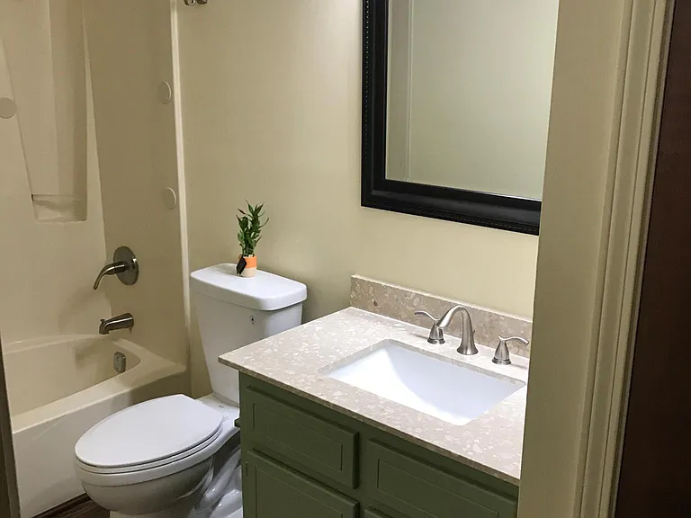 Downstairs master bathroom with linen closet