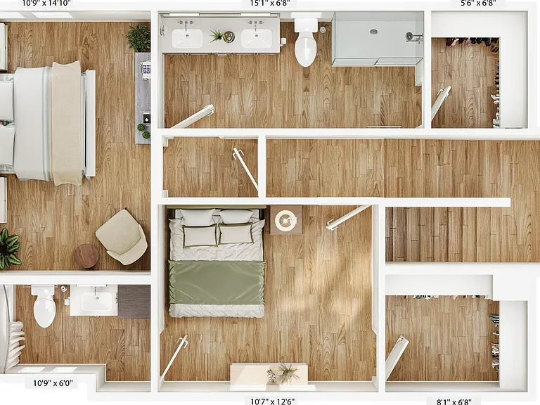Explore the innovative layout of this contemporary two-bedroom apartment. Explore the innovative layout of this contemporary two-bedroom apartment.