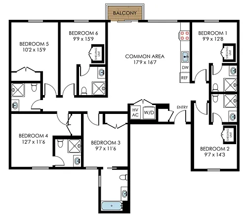 Floor plan Private Bath - 6 Person Top Floor Suite