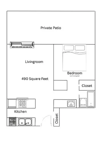 Floor plan One Bedroom First Floor with Patio
