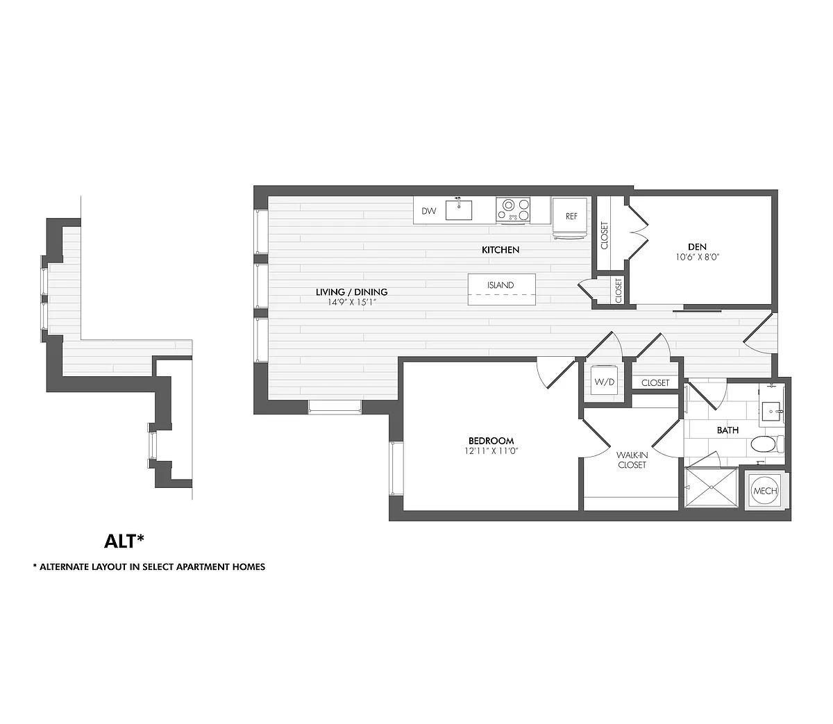 Floor plan Everton 1 Bed/1 Bath Den-1M+D