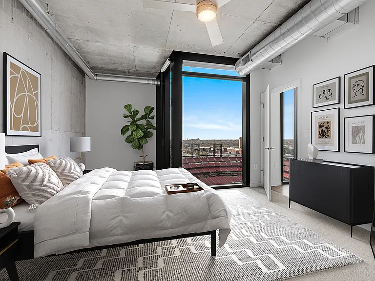 Bedroom with view of Busch Stadium.