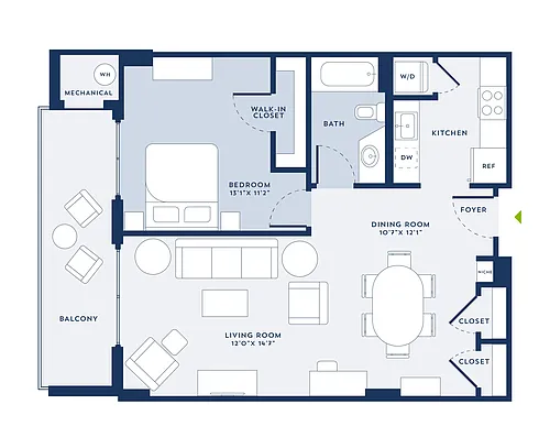 Floor plan 1 Bed/1 Bath-C2